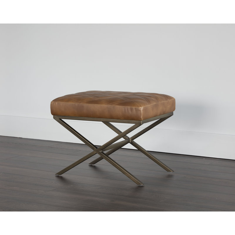5West Upholstered Accent Stool, Tobacco Tan