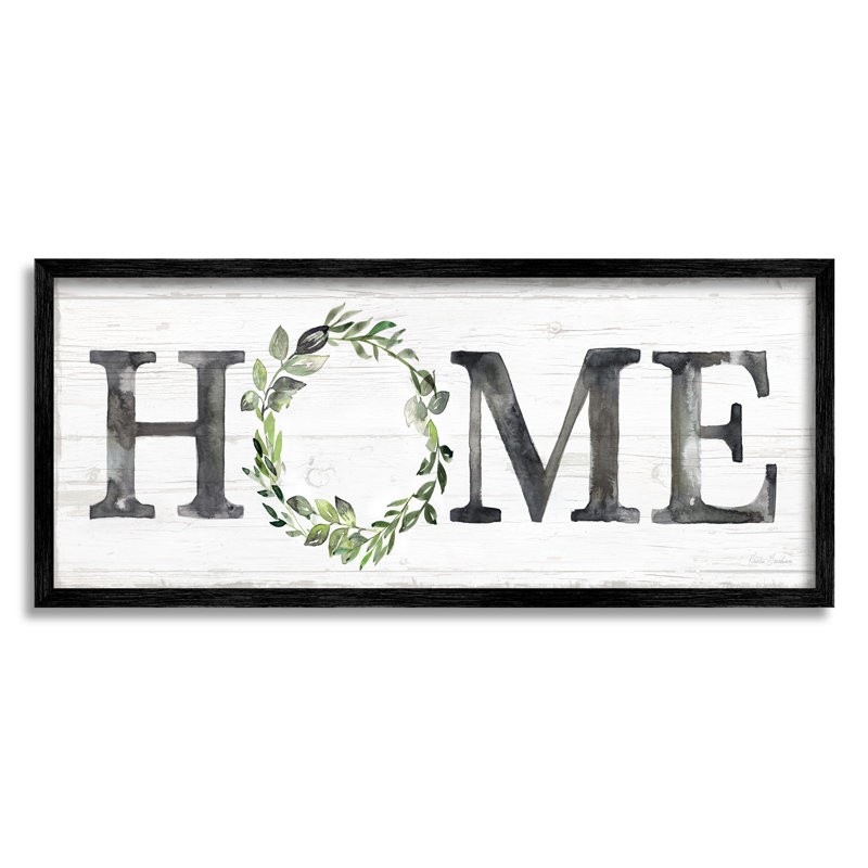 «Weathered Pattern Home», botanique, couronne, verdure - cadre flottant, impression sur toile, Giclée encadrée noir minuit