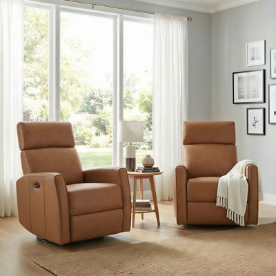 Top Grain Genuine Leather Power Swivel Glider Recliner with Dual Armrests （Set of 2)