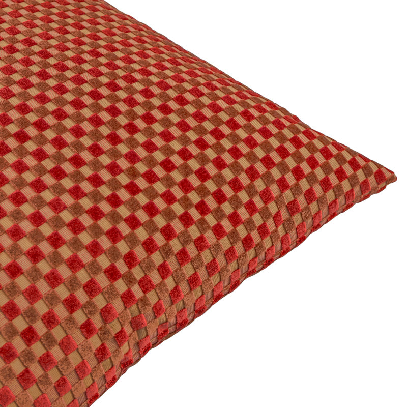Checkered Pink Square Throw Cushion, Fibre, Red Plaid
