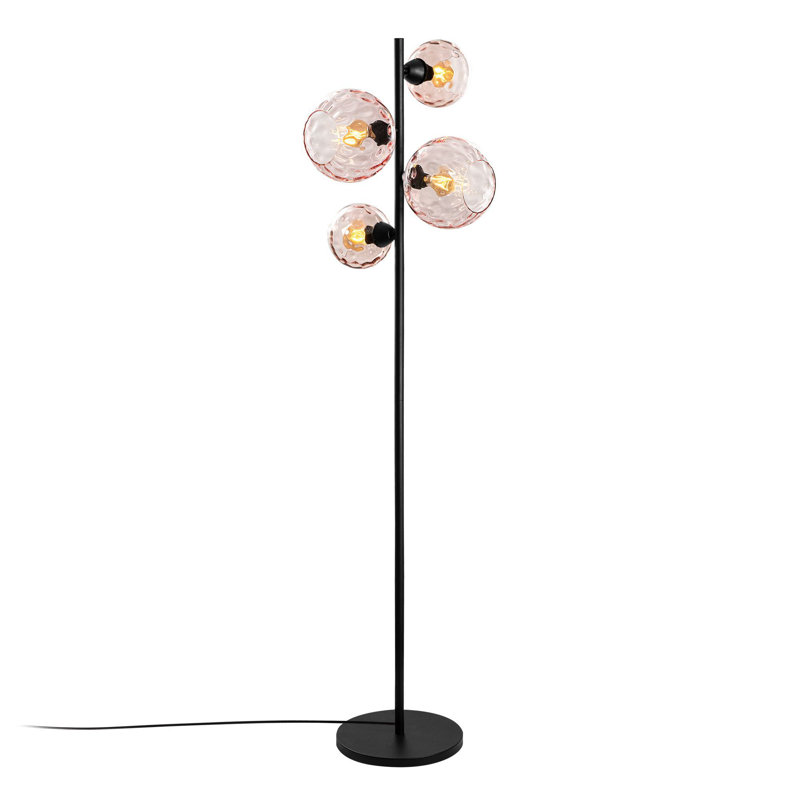 Modern Industrial Floor Lamp, Black Metal Body, 13.8 x 13.8 x 65.0 inches | 4 x E27 Socket (Max 40W) | Elegant Glass Cap, IP20 Rated | Ideal for Living Room, Bedroom, & Office Décor - Stylish & Functional Lighting Solution