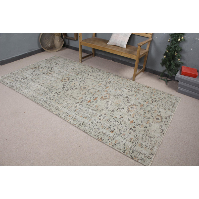 Grand tapis turc vert en laine pour chambre orné de motifs traditionnels anatoliens