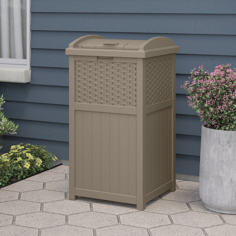Suncast Trash Can Hideaway Outdoor 33 Gallon Garbage Waste Bin