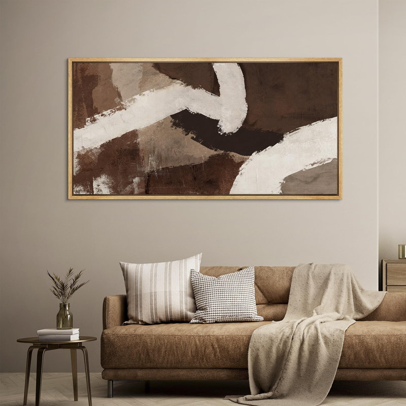 «Grunge Abstract Paint Stroke Effect Mid Mid Century Shape Contemporary Abstract Dynamic Black and White», reproduction encadrée sur toile