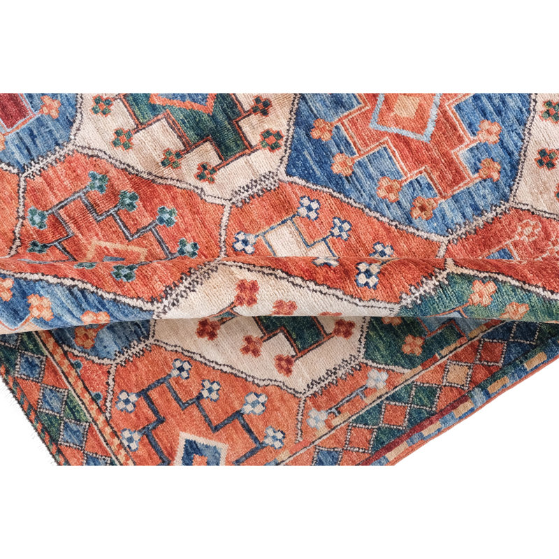 High-Quality Hand-Knotted Red And Navy Area Rug