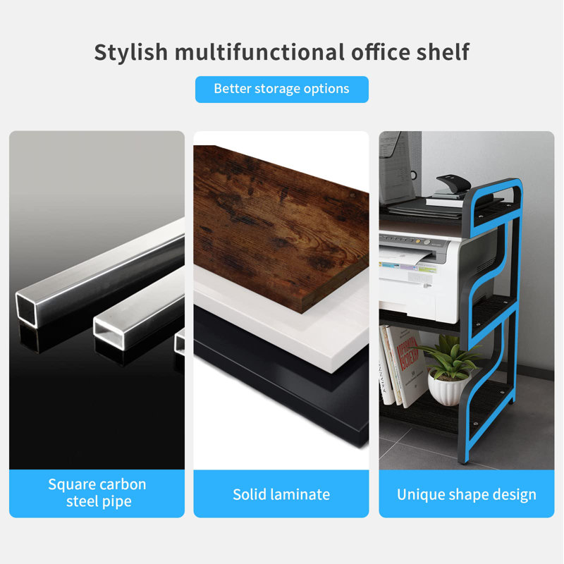 3-Tier Movable Printer Stand with Wheels – Multi-Purpose Storage Cart, Black