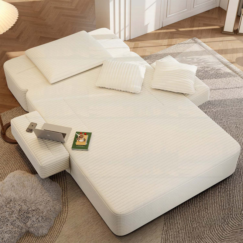 Méridienne rembourrée avec 3 coussins, pour petits espaces, salon, appartement, Beige