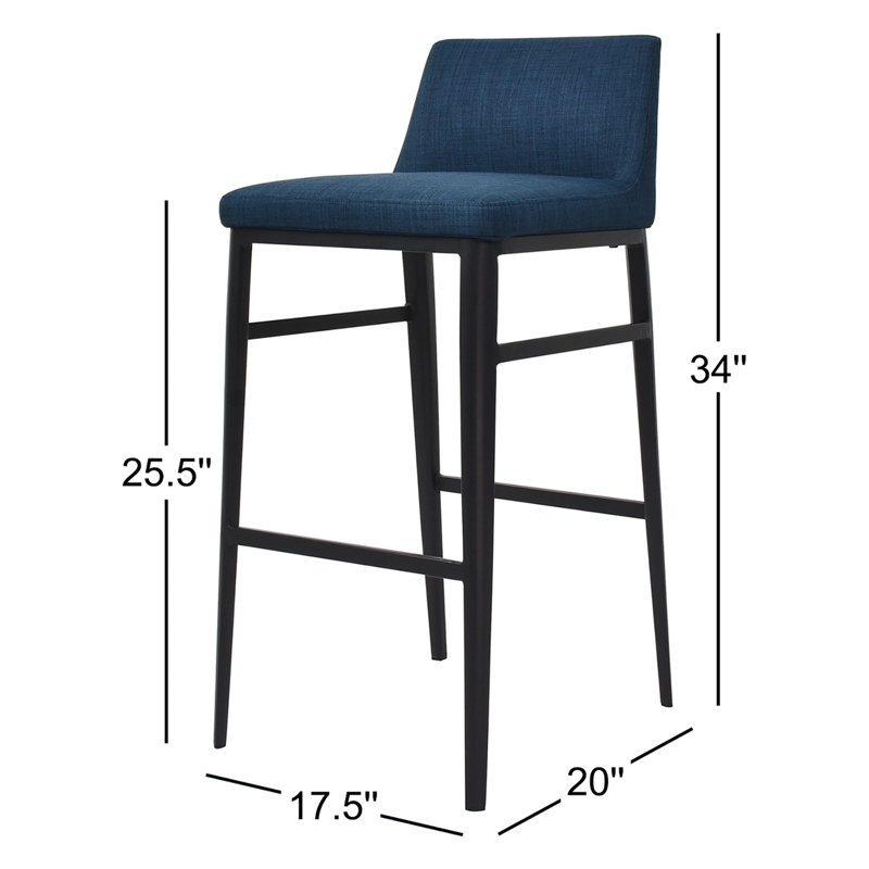 Baron Upholstered Stool with Metal Frame, Counter Stool (25.5” Seat Height), Blue