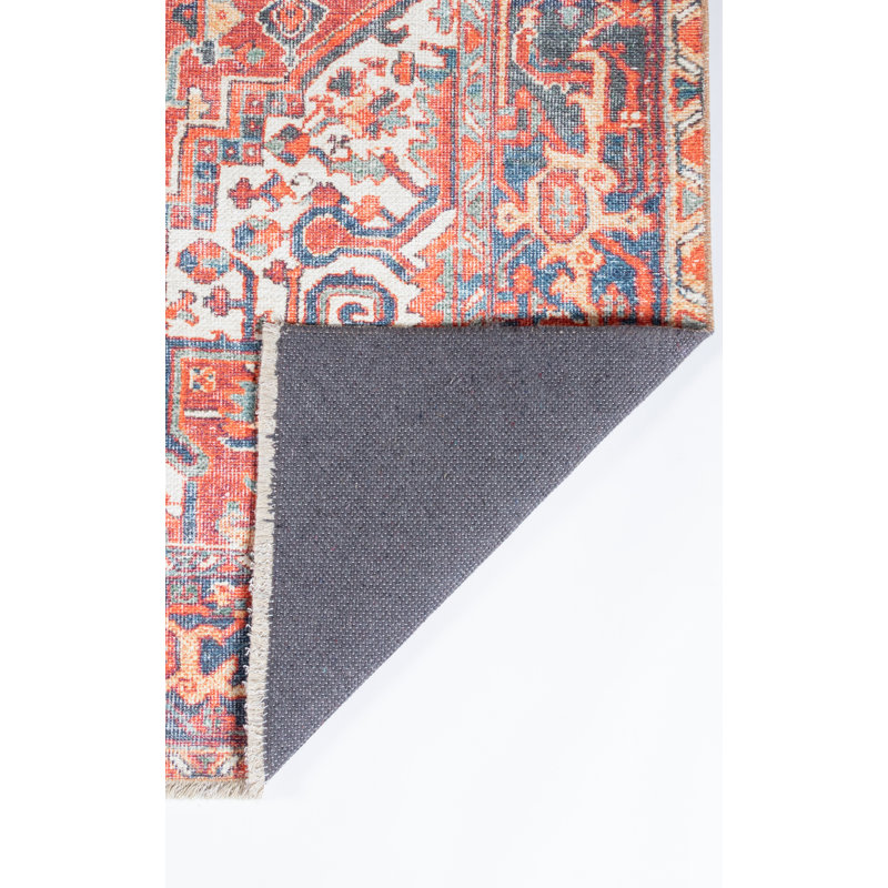 Handmade Red and Blue Synthetic Rectangular Area Rug