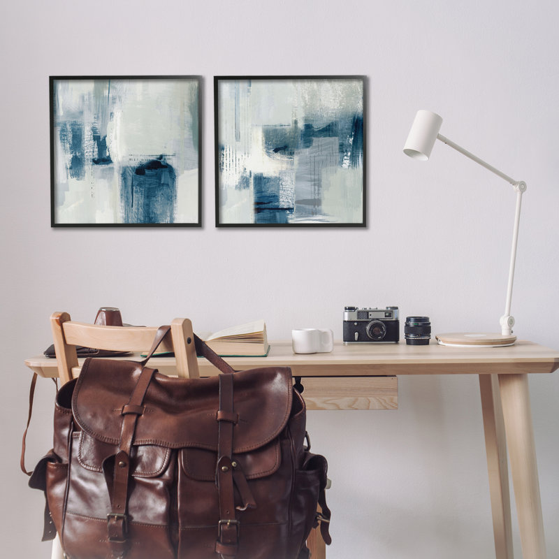 «Blue Tone Brush Strokes», ensemble de 2 impressions encadrées, par Susan Jill, H 17 po x l 34 po