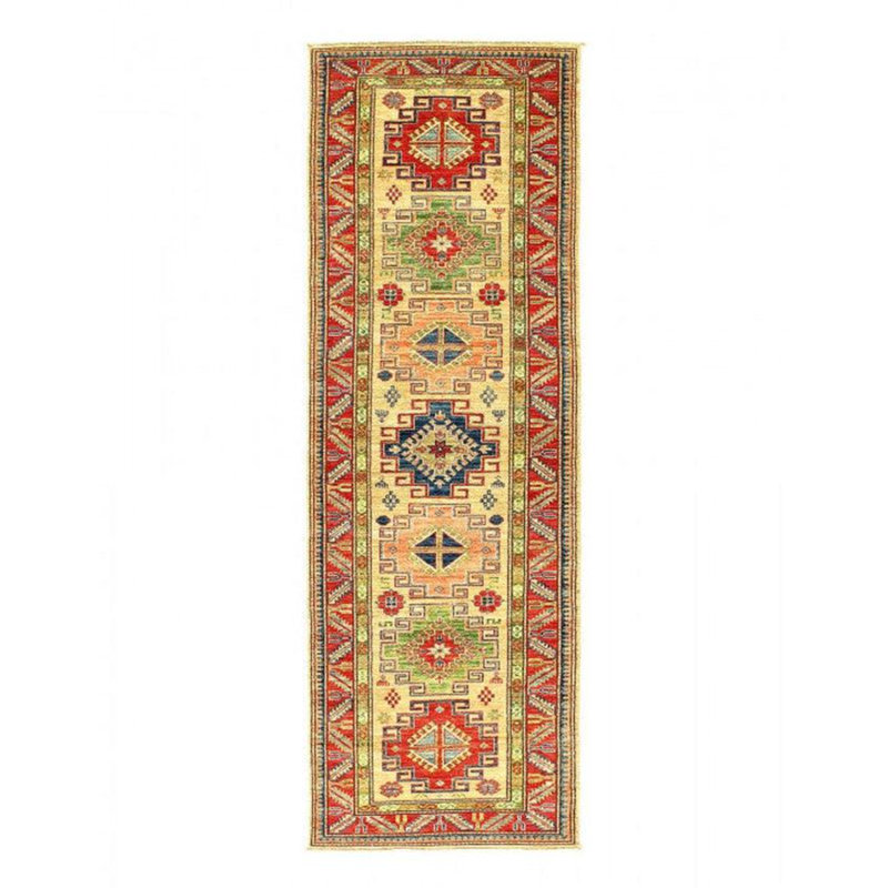Tapis de couloir oriental rouge / bleu marine / vert en coton noué à la main 2 pi 7 po x 9 pi 3 po Oriental