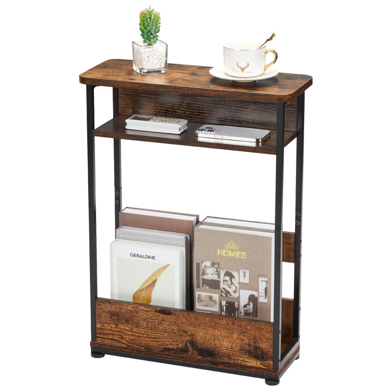 Multi-Functional Narrow End Table, Rustic Brown, Perfect For Small Spaces
