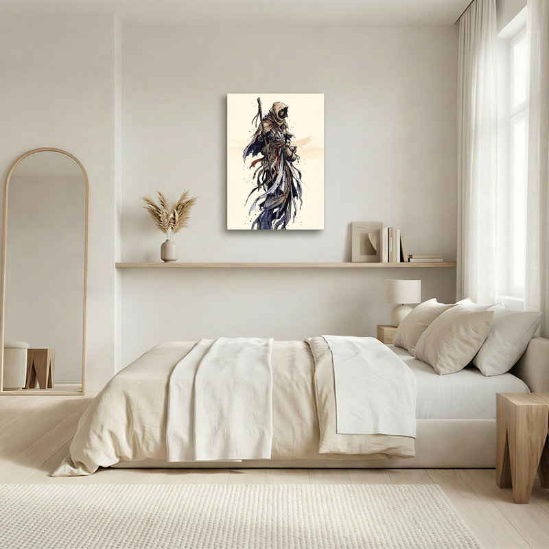 Encre de style encre avec bâton dans le désert, art mural, 30"H x 20"W