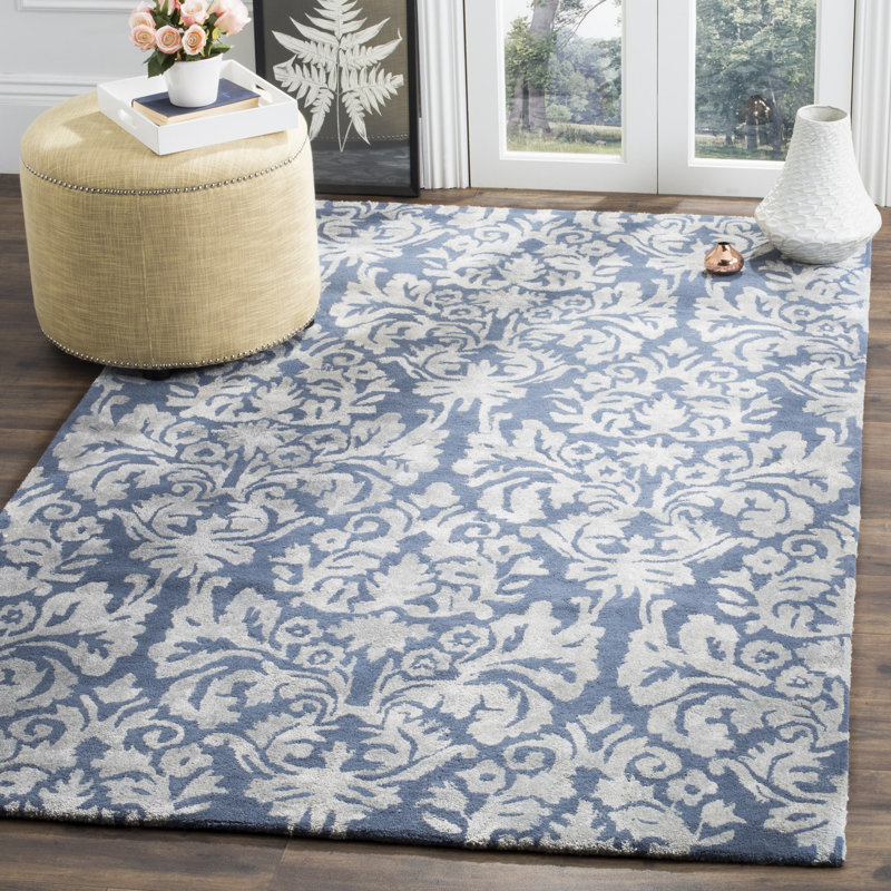 Tapis bleu marine / gris en laine / viscose / coton touffeté à la main Domingues, Rectangle 8 pi x 10 pi