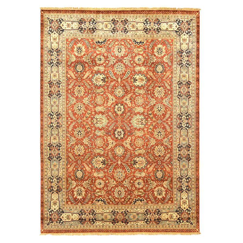 Tapis rouge et bleu noué à la main de haute qualité