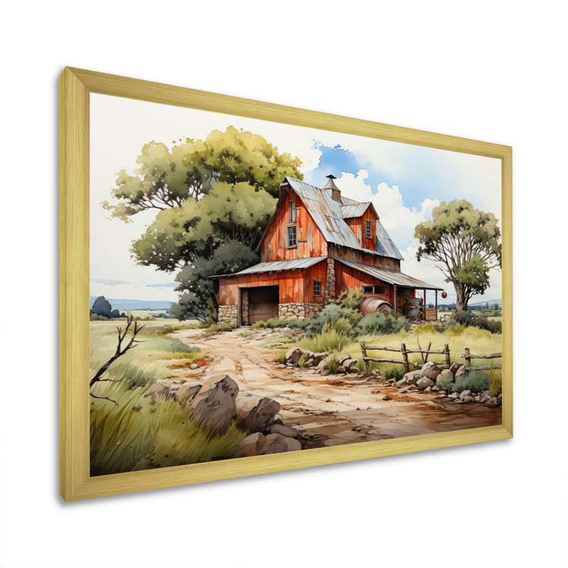 Paysage de ferme II - impression, H 24 po x l 32 po x P 1 po, Cadre doré à une seule photo