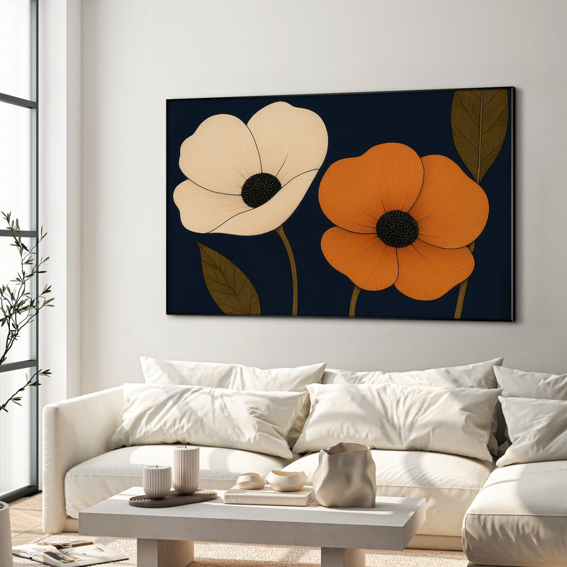 Très grande reproduction d'art sur toile - Fleur abstraite neutre moderne pour décor de maison contemporaine pour le salon ou la chambre à coucher - «Assemblage requis du cadre (cadre non fini)»