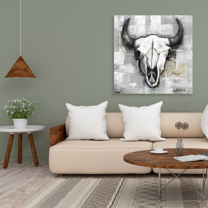 Toile crâne de taureau de style industriel | Black Man Cave Decor