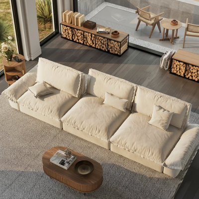 141.73" Extra Deep Beige Sofa Stain Resistant Cozy Pet-Friendly Couch With Adjustable Backrest