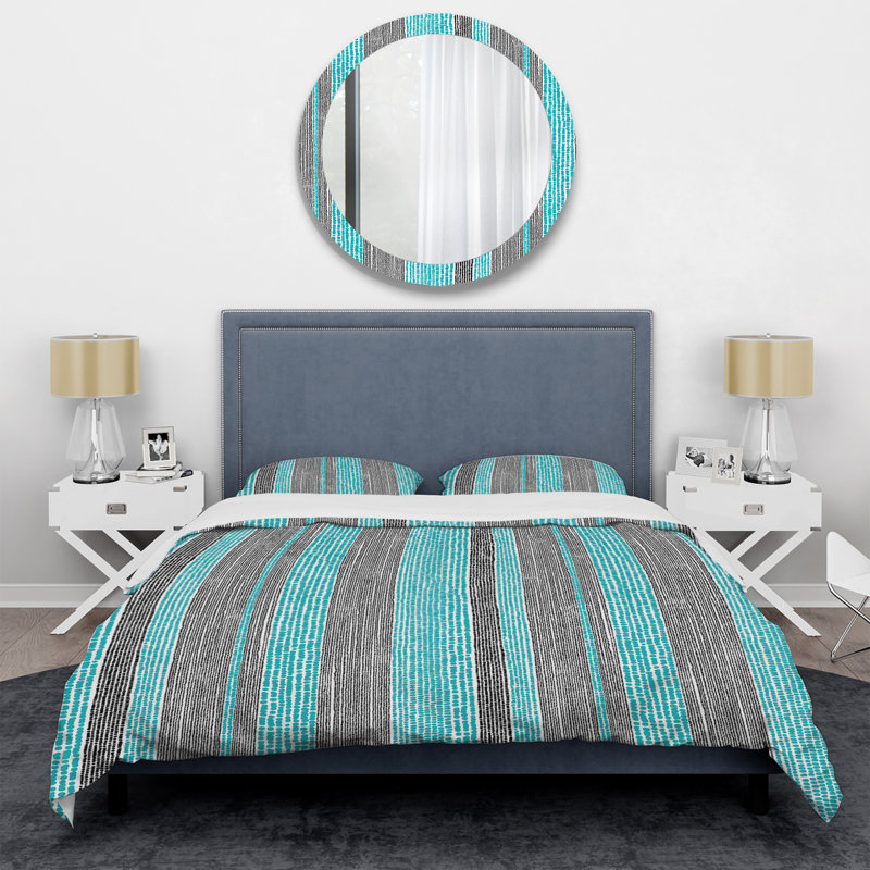 Turquoise rayé - ensemble de housse de couette abstrait - microfibre de polyester