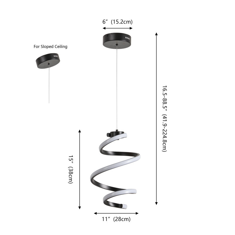 Arianda 11" 1-Light Modern Minimalist Metal Helix Swirl Abstract Integrated LED Pendant, Black