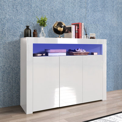 Meuble de rangement de salon noir brillant avec lumière DEL