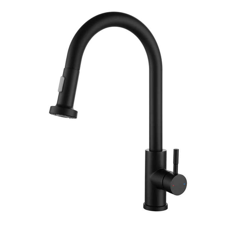 Robinet de cuisine à poignée simple avec douchette extractible noir mat, Noir mat