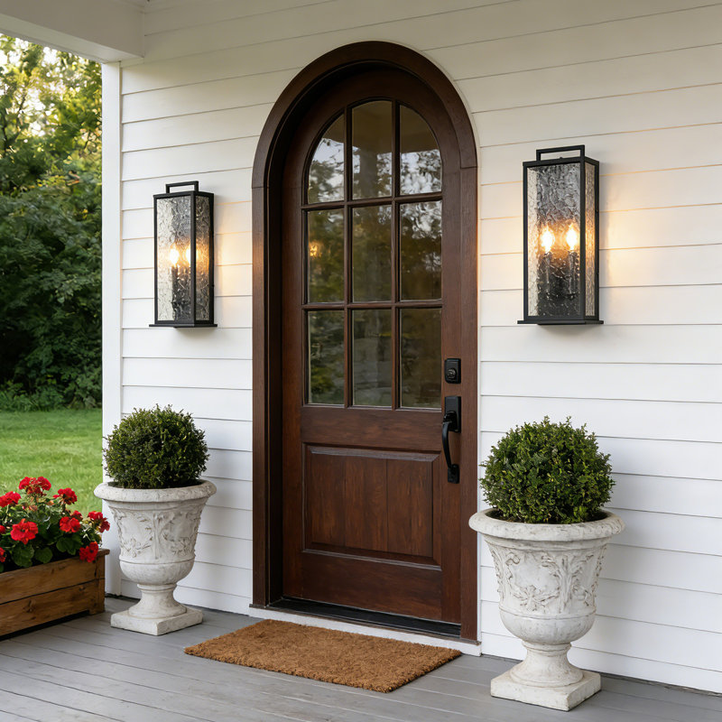 2 - Light 19.2''H Hammered Glass Outdoor Wall Lantern with Dusk to Dawn