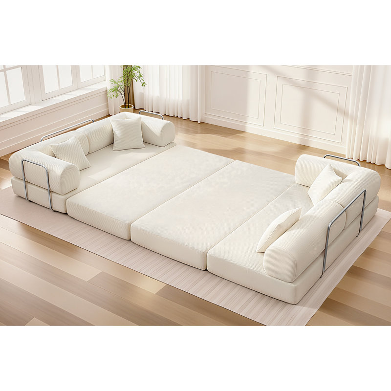 Convertible Six Person Fabric Sofa Bed, High Rebound Density Sponge Sofa, Beige