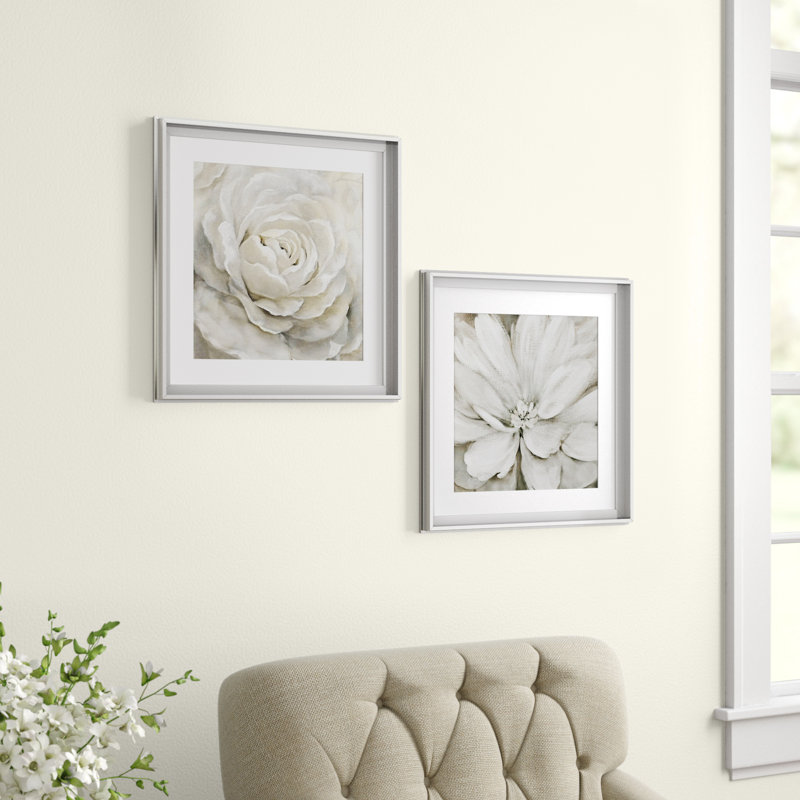 Petal Perfect - ensemble de 2 reproductions d'art, Toile encadrée avec passe-partout, H 22,5 po x l 45 po, Argent argent
