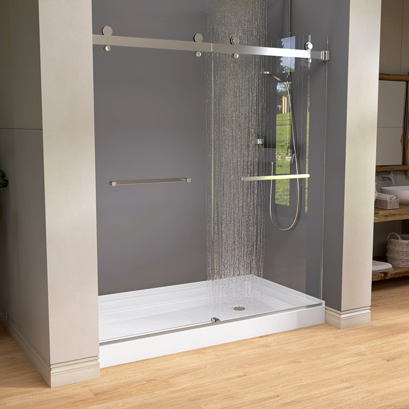 60 po L 32 po Base de bac de douche à simple seuil W avec drain à droite en blanc ultrabrillant