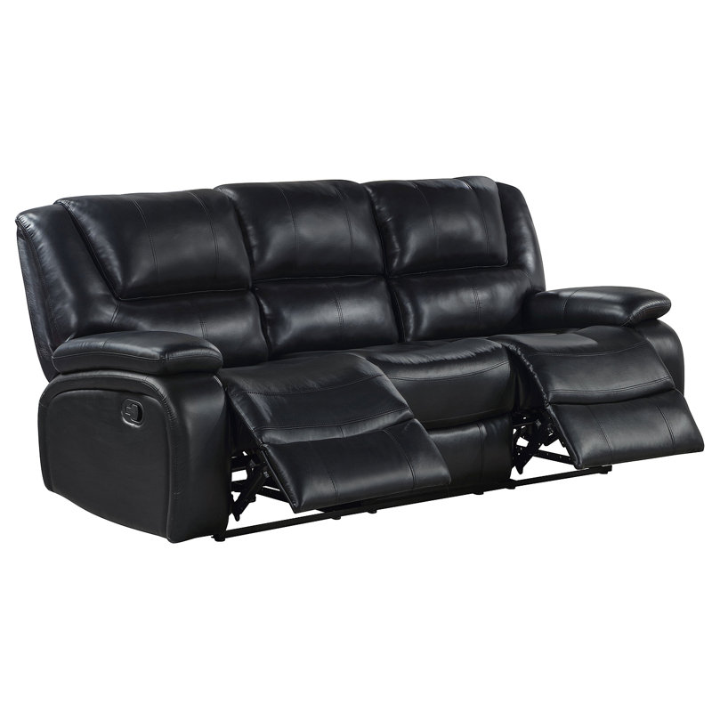 Elodie Black Upholstered Motion Reclining Sofa, Manual - Handle / Lever, Black