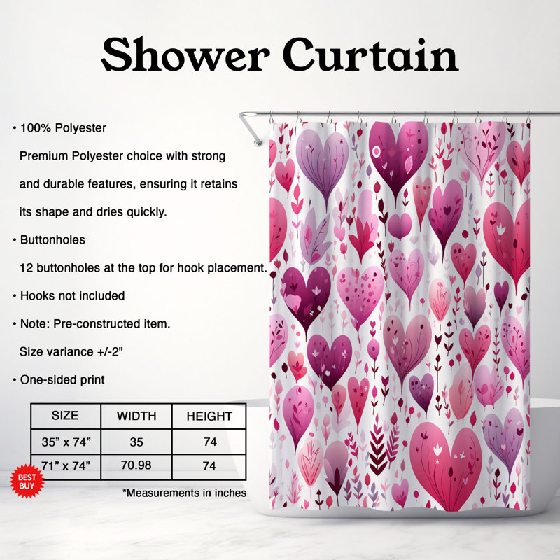 Rideau de douche 1 pièce Passion Wave, H 74 po x l 71 po