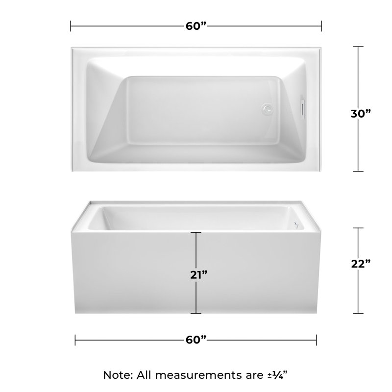 Grayley 60'' x 30'' Soaking Acrylic Bathtub, Right-Hand Drain, White/Shiny White
