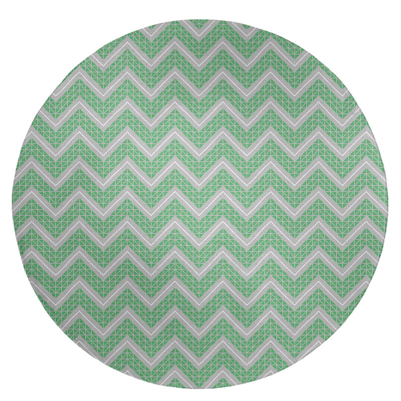 Tapis bleu/gris à chevrons à main, Rond 5 pi