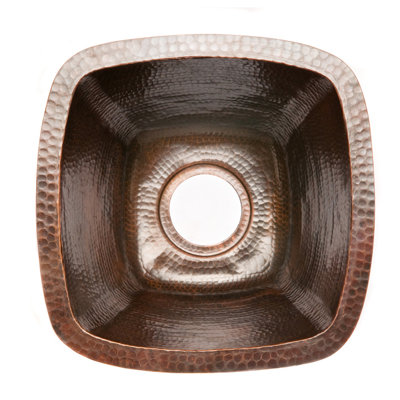 15" Square Hammered Copper Bar/Prep Sink w/ 3.5" Drain Opening