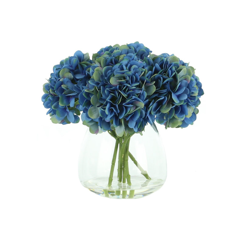 Polysilk Hydrangea Arrangement in Vase, Blue