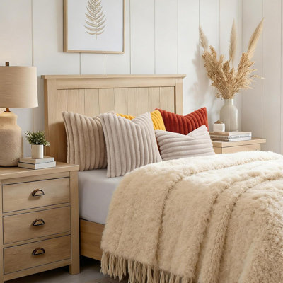 Fall Faux Fur Throw Pillow Covers 18x18 Set of 2 Beige