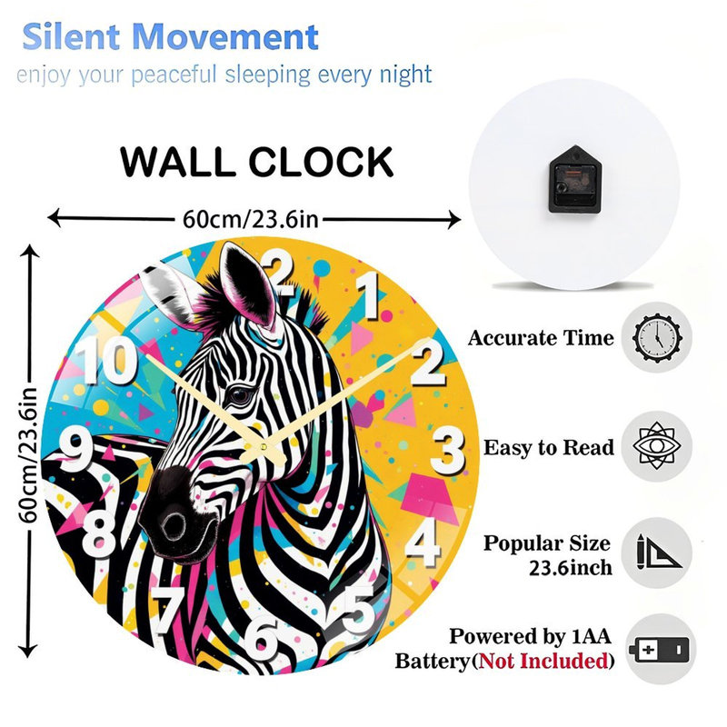 Horloge murale élégante en forme de zèbre - horloge murale 24 po