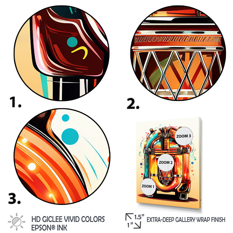 Cubist Jukebox Harmony 1 - Jukeboxes, art mural, Cadre photo noir simple, H 44 po x l 34 po x P 1,5 po