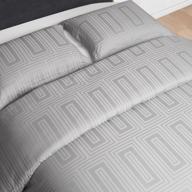 DESIGN STUDIO Cityblocks Silver Grey 3-Piece Cotton Rectangle Jacquard Duvet Set, King Duvet Cover + 2 King Shams