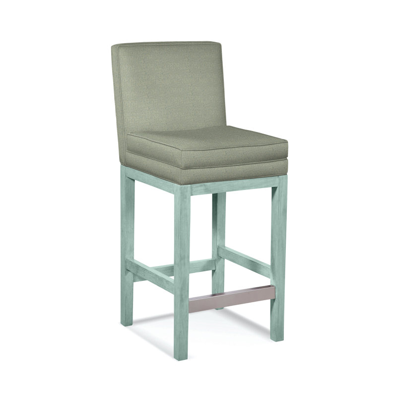 Upholstered Stool, Green Performance Fabric; 0851-54, Nickel Finish