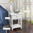 White Farmhouse End Table with Drawer, Open Shelf & X-Frame for Living Room
