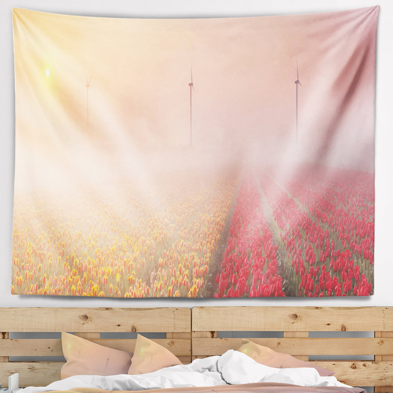Tapisserie panorama avec accessoires suspendus en polyester soleil par-fleuring lake, H 78 po x l 92 po