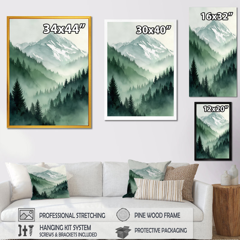 Maroc, brume matinale, montagnes berbères - montagnes encadrées, art mural vert paysage, H 20 po x l 12 po, Cadre flottant