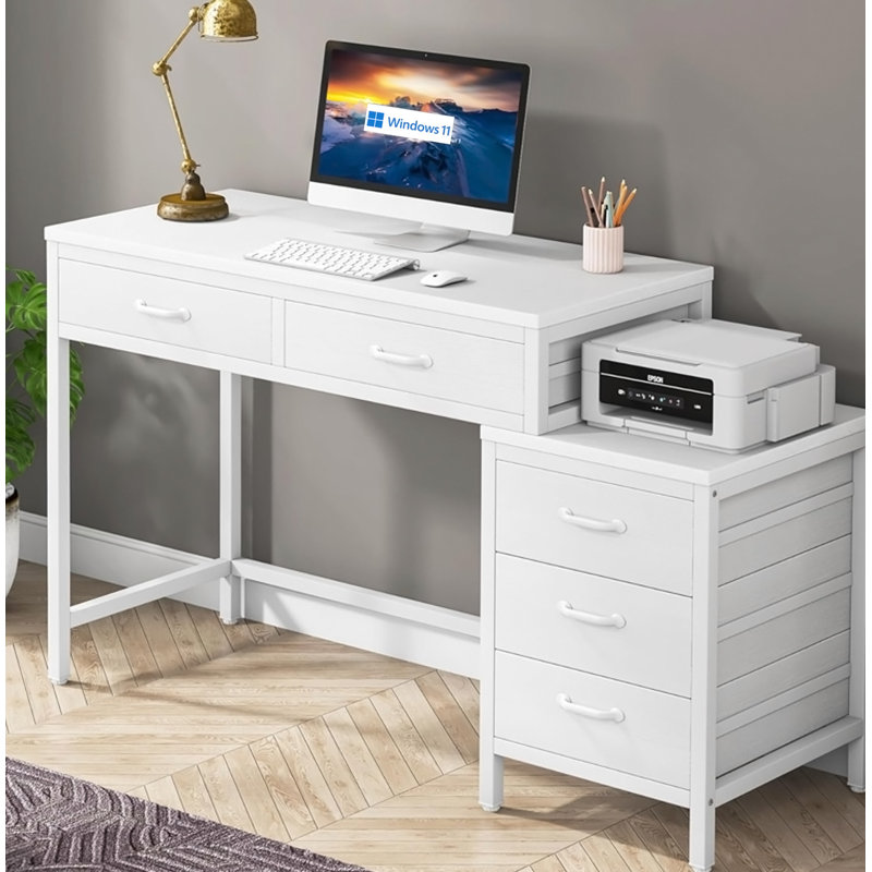 51-Inch Reversible Computer Desk With 5 Drawers And File Cabinet, Rustic Home Office Desk For Small Spaces, Industrial Writing Table With Storage
