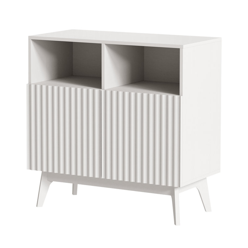 80cm Compact Small Sideboard, Ribbed Door Storage Cabinet, White