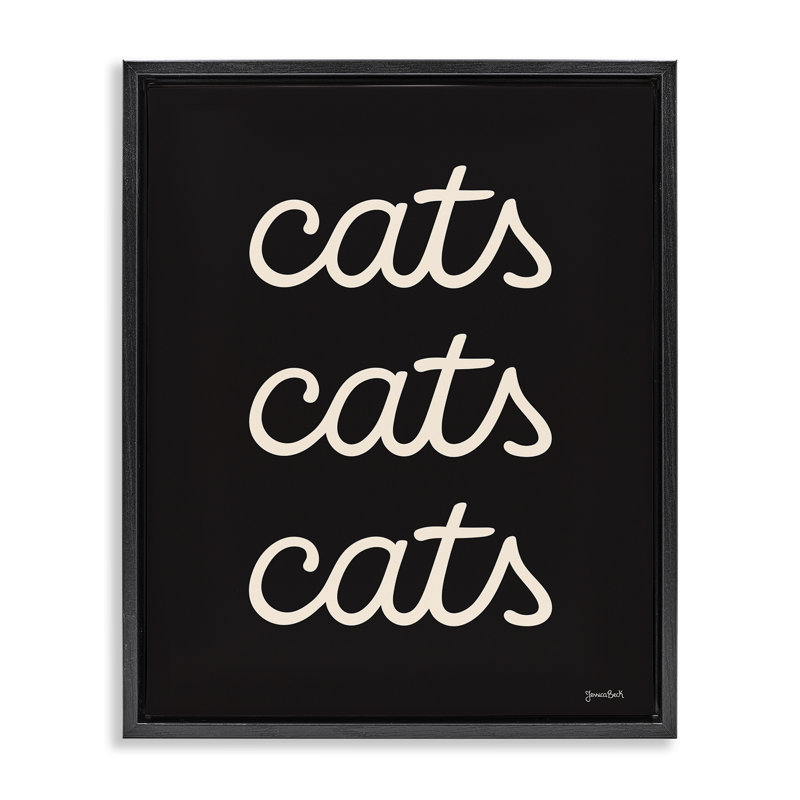 «Cats Repeating Typographie», art mural encadré par Jessica Beck, Cadre flottant noir de jais, H 21 po x l 17 po