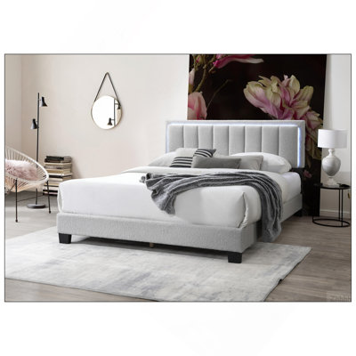 1pc Full Size Bed Channel Tufting w LED Full Upholstered Light Gray Finish Bedroom Furniture