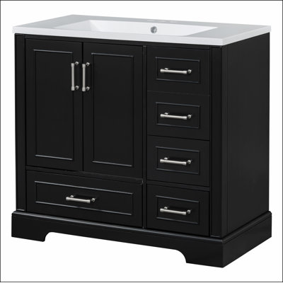 Ensemble de meuble-lavabo traditionnel 36 po avec lavabo en résine, armoire de salle de bain avec deux portes et quatre tiroirs